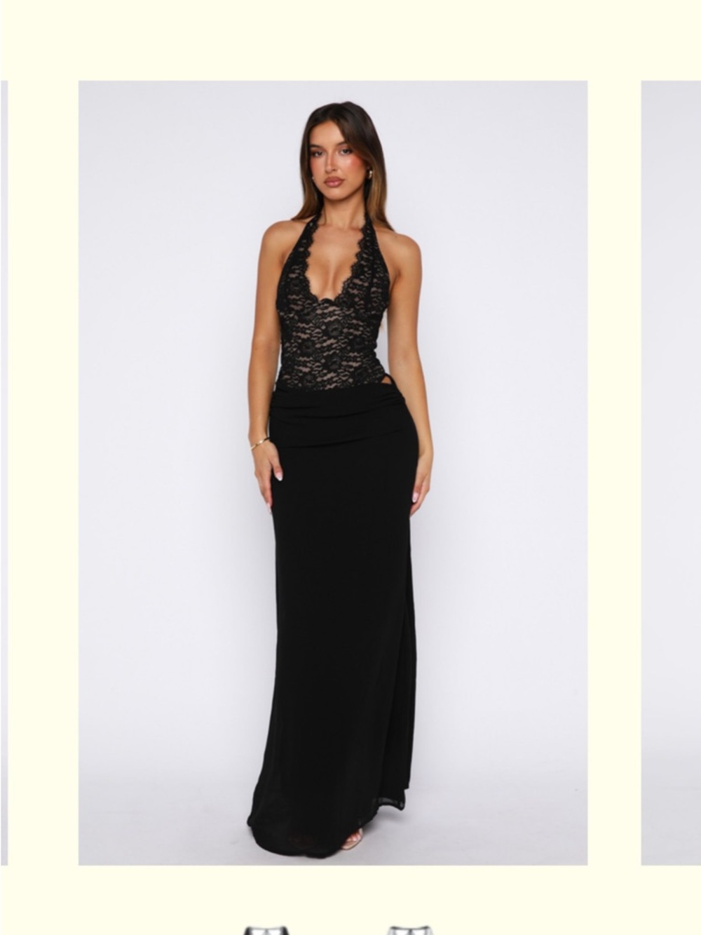 Whitefox Boutique Black Lace Halter Maxi Prom Dress